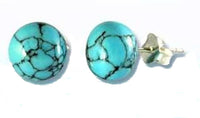 Load image into Gallery viewer, Türkis Ohrstecker Muster rund konvex 925er Sterling Silber Damen Schmuck Ohrringe
