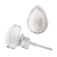 Load image into Gallery viewer, Ohrstecker Mondstein weiß Tropfen 8 mm 925er Sterling Silber Rand Stein Silberohrstecker
