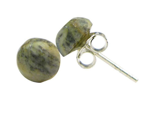 Jasper Stein Ohrstecker Halbkugel schwarz weiß braun gemasert 925er Sterling Silber Ohrringe