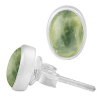 Load image into Gallery viewer, Ohrstecker Prehnit grün oval 8 mm 925er Sterling Silber Rand Stein Silberohrstecker
