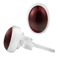 Load image into Gallery viewer, Ohrstecker Granat dunkel rot oval 8 mm 925er Sterling Silber Rand Stein Silberohrstecker
