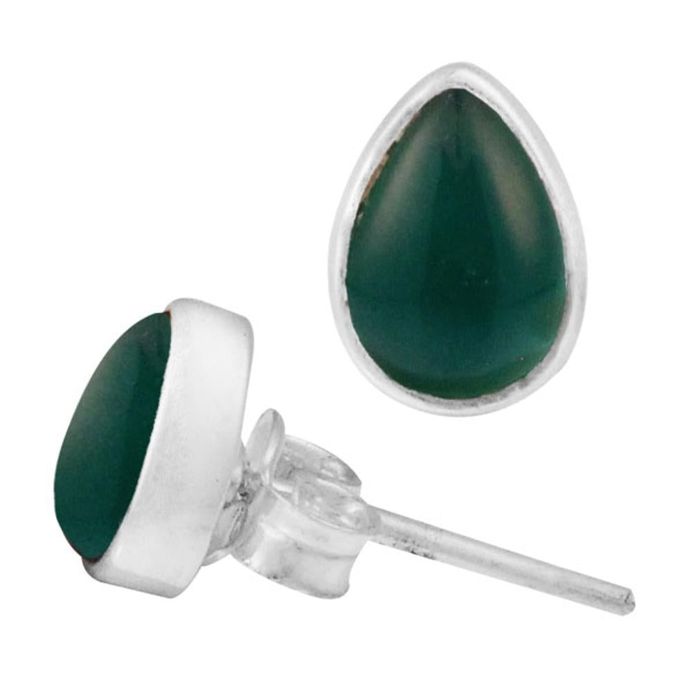 Ohrstecker Jade grün Tropfen 8 mm 925er Sterling Silber Rand Stein Silberohrstecker