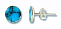 Load image into Gallery viewer, Ohrstecker, flach Türkis, rund, 8 mm Ø, in massivem Silber eingefasst, 925er Sterlingsilber-Stift
