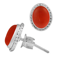 Load image into Gallery viewer, Ohrstecker Zopf Rand Karneol oval 10 mm 925er Sterling Silber Stein Silberohrstecker
