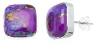 Load image into Gallery viewer, Ohrstecker Türkis Quadrat 12 mm Rand 925er Sterlingsilber Stein violett Steinohrstecker
