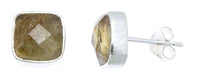 Load image into Gallery viewer, Ohrstecker Rutilquarz Quadrat 8 mm 925er Sterlingsilber facettiert Rillen Rand
