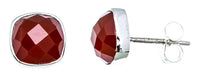 Load image into Gallery viewer, Ohrstecker Karneol Quadrat 8 mm 925er Sterlingsilber Rand facettiert rot gewölbt
