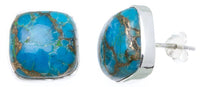 Load image into Gallery viewer, Ohrstecker Türkis Quadrat 12 mm Rand 925er Sterlingsilber Stein blau Steinohrstecker
