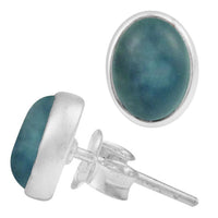 Load image into Gallery viewer, Ohrstecker Chalzedon blau oval 10 mm 925er Sterling Silber Rand Stein Silberohrstecker
