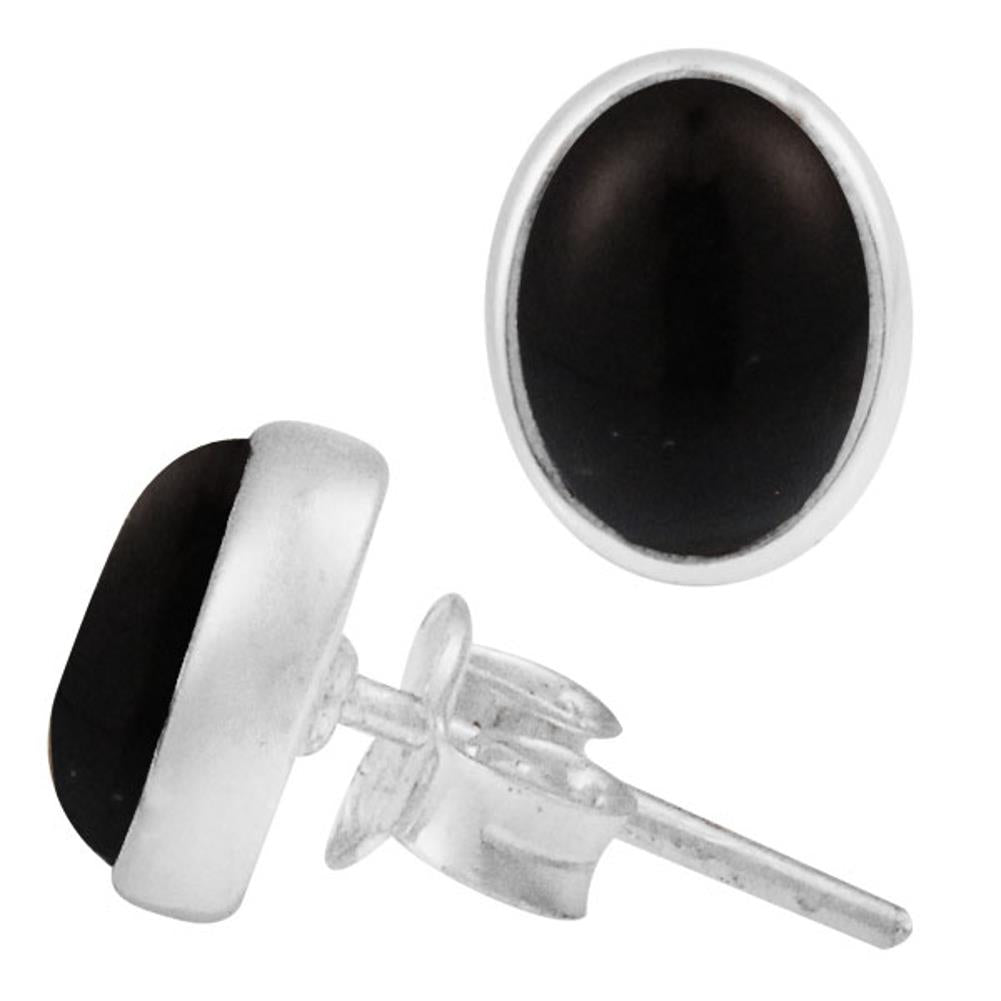 Ohrstecker Onyx schwarz oval 10 mm 925er Sterling Silber Rand Stein Silberohrstecker