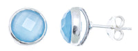 Load image into Gallery viewer, Ohrstecker Aqua Calcit rund 8 mm Rand 925er Sterlingsilber gebürstet facettiert blau
