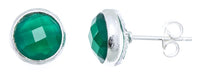 Load image into Gallery viewer, Ohrstecker Onyx rund 8 mm Rand 925er Sterlingsilber gebürstet facettiert grün
