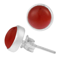 Load image into Gallery viewer, Ohrstecker Karneol rot rund 10 mm 925er Sterling Silber Rand Stein Silberohrstecker
