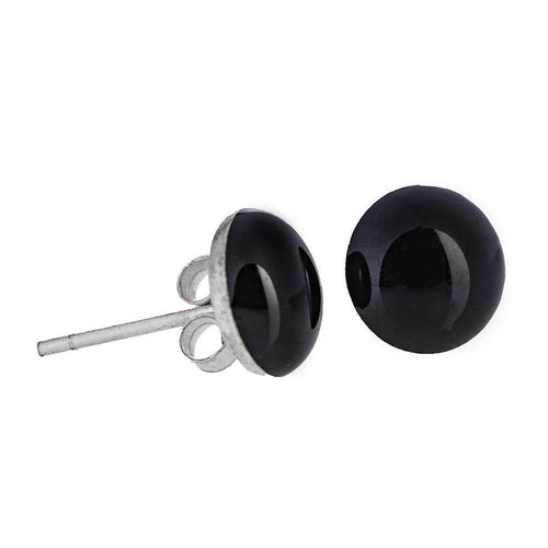 Onyx Ohrstecker schwarz gewölbt rund eingefasst 925 Sterling Silber Silberohrstecker
