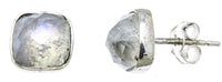 Load image into Gallery viewer, Ohrstecker Mondstein Quadrat 8 mm 925er Sterlingsilber Rand facettiert weiß gewölbt
