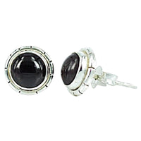 Load image into Gallery viewer, Ohrstecker Onyx schwarz rund 10 mm 925er Sterling Silber Kerben Rand diagonal
