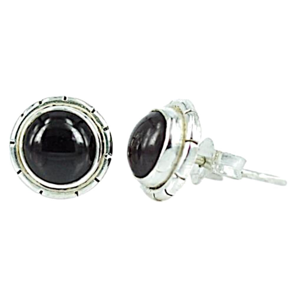 Ohrstecker Onyx schwarz rund 10 mm 925er Sterling Silber Kerben Rand diagonal