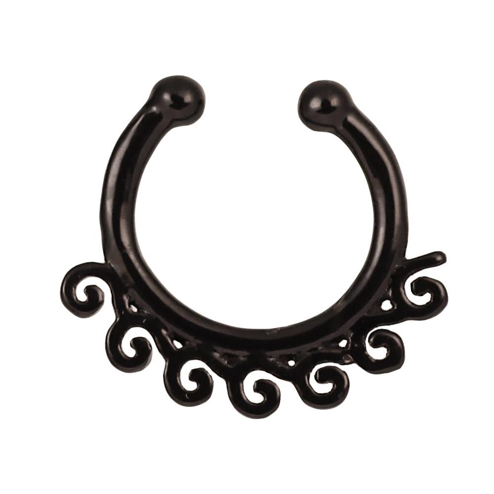 Fake Septum Piercing schwarz Edelstahl kleine Wellen