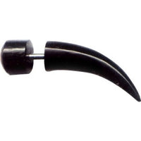 Load image into Gallery viewer, Buffalo Horn Fake Piercing, leicht gebogener Spike, schwarz mit weißer Kappe und schwarzem Stern, Ohrhänger, Ohrstecker, Ohrring
