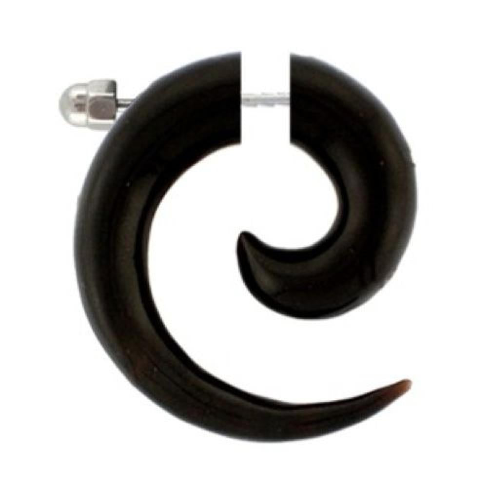 Schwarz Tribal Fake Piercing Spirale Schraubverschluss Buffalo Horn 6 mm Edelstahl Ohrring