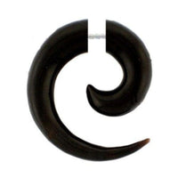 Load image into Gallery viewer, Schwarz Tribal Fake Piercing klein Spirale Buffalo Horn 4 mm Edelstahl nickelfrei Ohrstecker Ohrring
