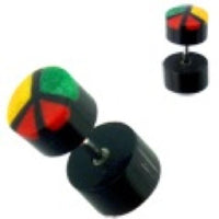 Load image into Gallery viewer, Tribal Fake Piercing, schwarzer Fakeplug mit buntem Muster, handgeschnitzt aus Büffelhorn, 1mm, Edelstahlbügel
