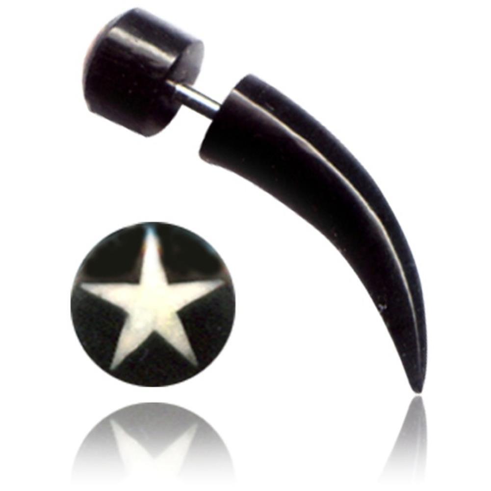 Buffalo Horn Fake Piercing schwarz weiß Stern gebogen Spike Ohrstecker Edelstahl