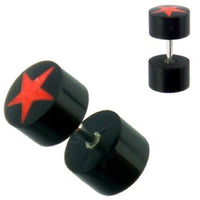 Cargar imagen en el visor de la galería, Fake Piercing Horn Stern schwarz rot, Expander, Ohrhänger, Ohrstecker, Ohrring
