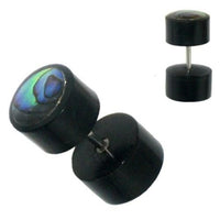 Cargar imagen en el visor de la galería, Fake Piercing Horn schwarz Perlmutt bunt Abalone, Expander, Ohrhänger, Ohrstecker, Ohrring
