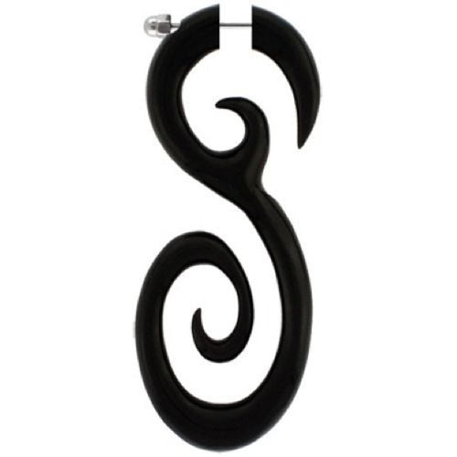 Tribal Horn Fake Piercing schwarz S-Form Doppel Spirale Buffalo 6 mm Edelstahl Ohrstecker Ohrring