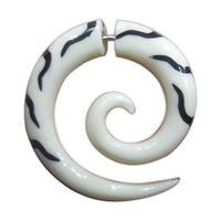 Cargar imagen en el visor de la galería, Fake Piercing Bone Edelstahl weiß Spirale Zebra Wellen Zacken Ohrstecker Ohrring

