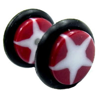 Load image into Gallery viewer, Fake Piercing Plug Tunnel Ohrstecker Unisex Acryl Scheibe Schmuck Gummiring 10 mm weiß rot Stern
