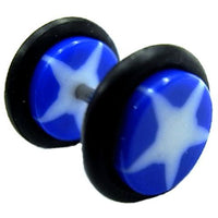 Load image into Gallery viewer, Fake Piercing Plug Tunnel Ohrstecker Unisex Acryl Scheibe Schmuck Gummiring 10 mm weiß blau Stern
