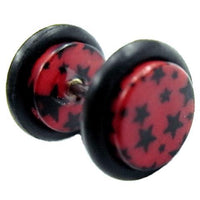 Load image into Gallery viewer, Fake Piercing Plug Tunnel Ohrstecker Unisex Acryl Scheibe Schmuck Gummiring 10 mm Sterne rot schwarz
