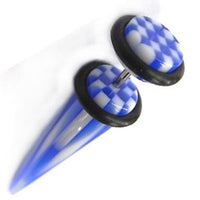 Load image into Gallery viewer, Fake Piercing Expander Zacken Schachbrett blau Dehnungsstab Straight Dehnstab Unisex Ohrstecker
