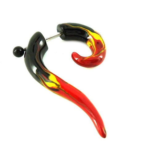 Fake Piercing Fragezeichen Flammen schwarz rot gelb Plug Ohrstecker Unisex Acryl Schmuck Edelstahl