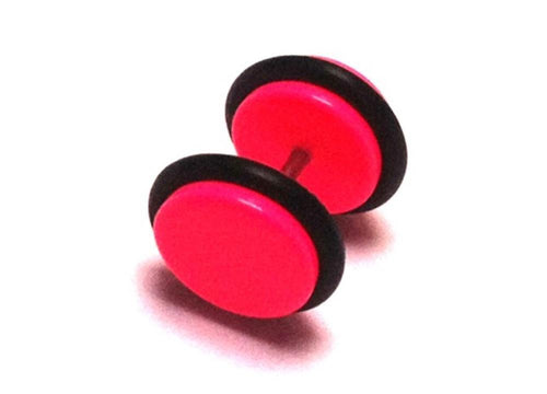 Fake Piercing Plug Tunnel Ohrstecker Unisex Kunststoff pink Scheibe Schmuck Gummiring