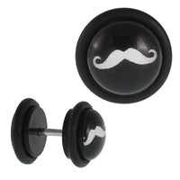 Load image into Gallery viewer, Fake Piercing Plug schwarz mit weißem Mustache Schurrbart Gummiring 7 mm
