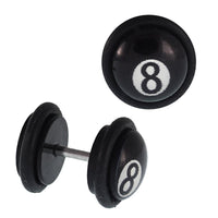 Load image into Gallery viewer, Fake Piercing Plug schwarz weiße Kugel 8 Billiard Gummiring 7 mm
