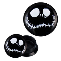 Load image into Gallery viewer, Schraub Plug Acryl schwarz weiß Gespenst Gesicht Naht Piercing Ohrschmuck
