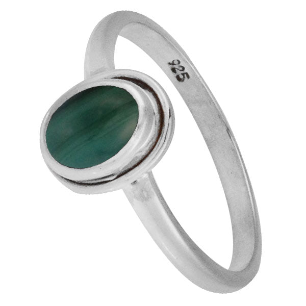 Silberring Malachit grün 7 mm oval Stein Rand 925er Sterling Silber Ringe Schmuck 60 (18.9)