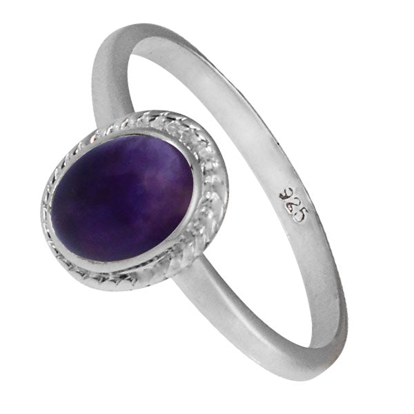 Silberring Amethyst 8 mm lila oval Zopf Rand 925er Sterling Silber Stein Ringe Schmuck