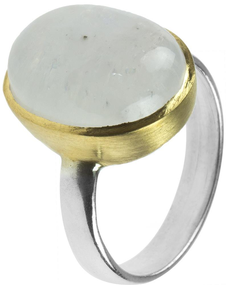 Silberring vergoldet weiß Mondstein oval gewölbt Stein 925er Sterling Silber gold Ringe Ring