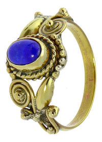Load image into Gallery viewer, Messing Ringe Lapis oval Zopf Spiralblumen Kugeln antik golden nickelfrei Tribal Schmuck
