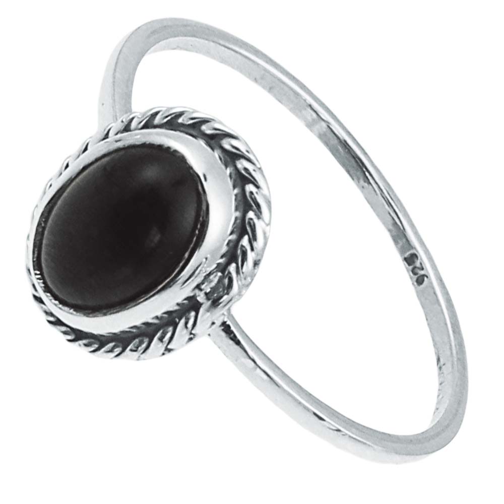 Silberring Onyx schwarz 8 mm oval Zopf Rand 925er Sterling Silber Stein Ringe Schmuck