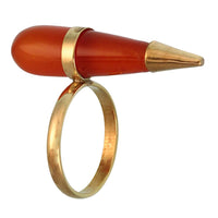 Cargar imagen en el visor de la galería, Messing Ring golden Edelstein Karneol orange Tropfenform glatt geschliffen antik

