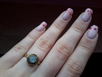 Load image into Gallery viewer, Messing Ringe Labradorit rund Zopf Rand antik golden nickelfrei Tribal Schmuck Steinringe
