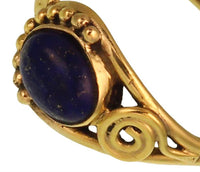 Load image into Gallery viewer, Messing Ringe Lapislazuli oval Halbkreis Kugeln Spirale antik golden nickelfrei Tribal schmal
