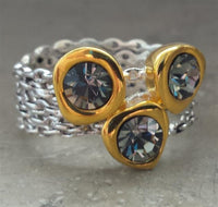 Cargar imagen en el visor de la galería, Ketten Silberring vergoldet drei Glitzer Zirkonia breit 925
