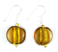 Load image into Gallery viewer, Glasohrringe, golden, rund, flach, 925er Sterlingsilber-Bügel, ca. 20 mm Ø, glänzend
